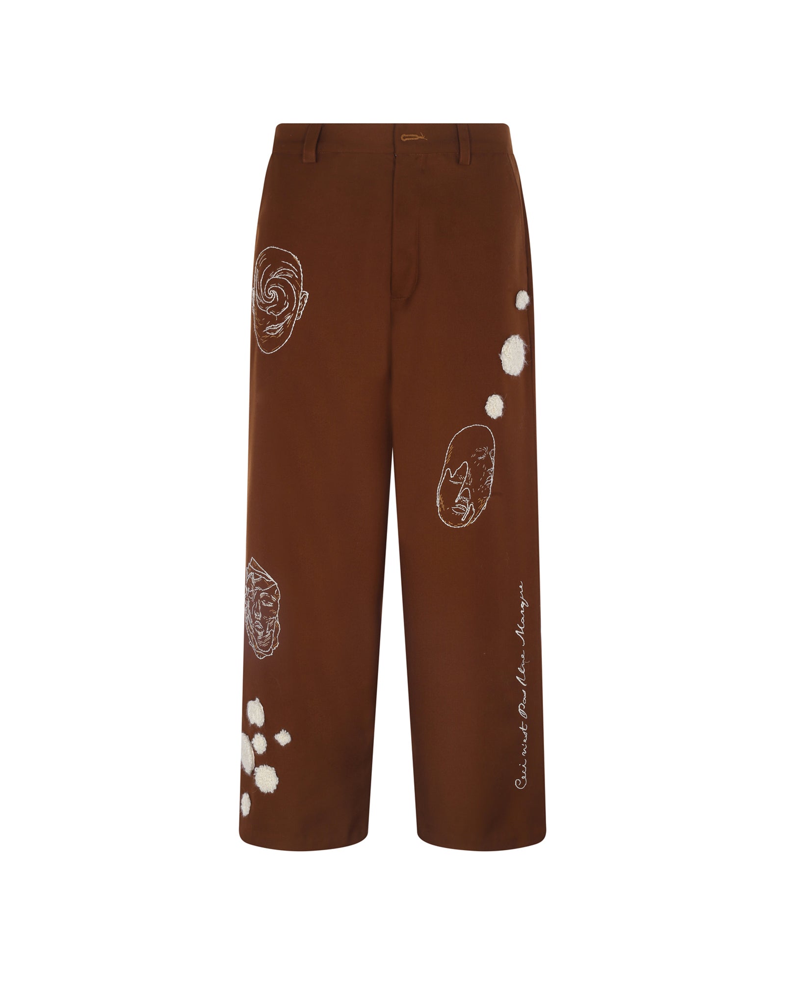 Johnson Tsang Hand-Embroidered Wool Pants (Brown)